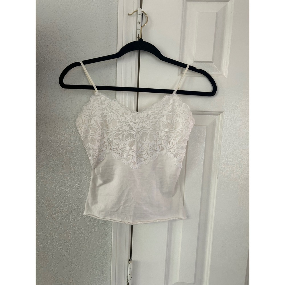Y2K Eyeshadow White Lace Trim Cami Spaghetti Strap Tank Top Small 153370B